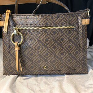 Liz Claiborne Brown Patterned Crossbody Purse Multiple Compartments